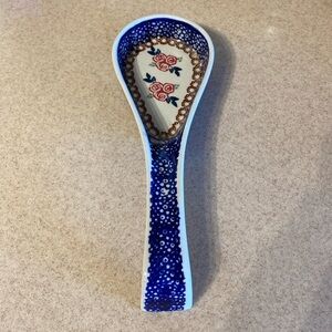 Vintage 1989s BOLESLAWIEC Poland Spoon holder. Like new. 10.5 x 3.5 inches